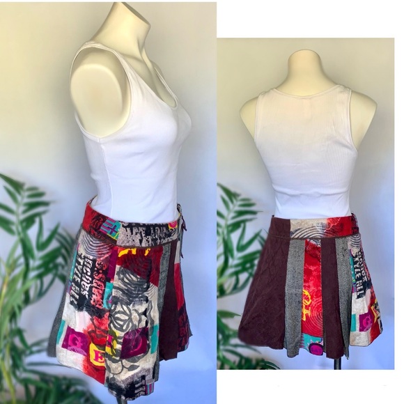 p l e a t :: Unique Bold Multimedia Pleated Mini Skirt Tweed Velvet - Picture 3 of 15